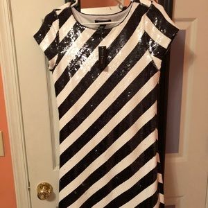 Black and White Striped Sequined Dress